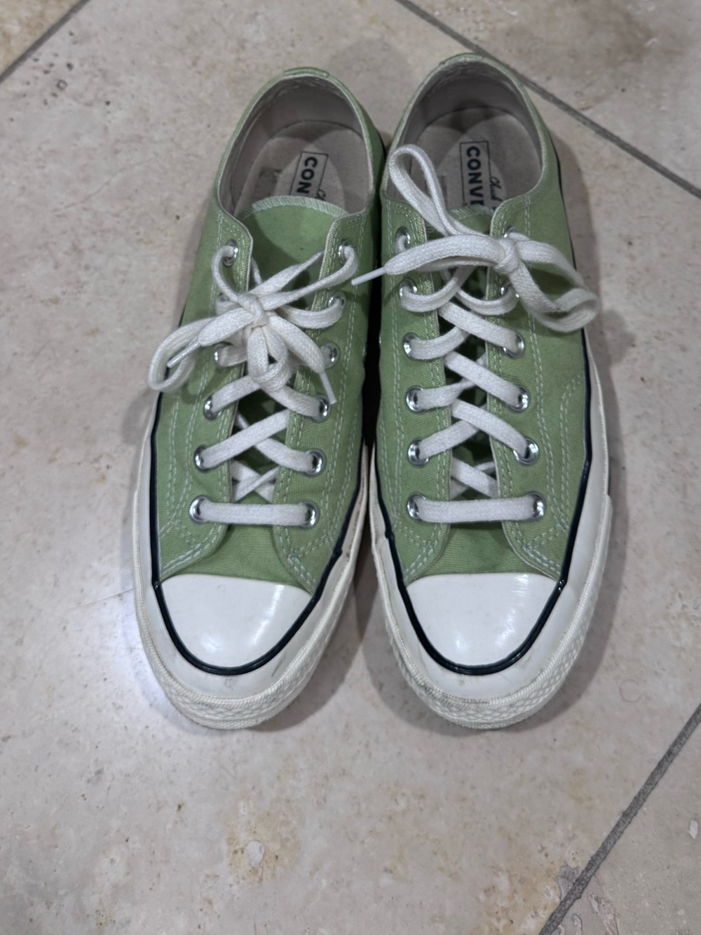 Converse Low Top Canvas Sneakers - Light Green with White Accents